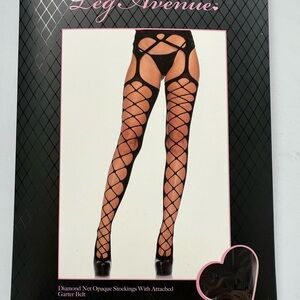 Leg Avenue Black Diamond Net Garter Stockings